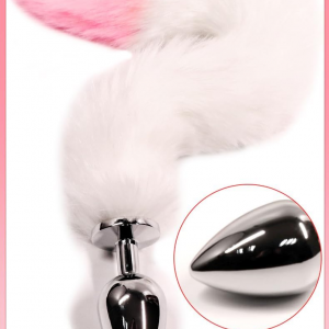 Fluffy Fox Tail Anal Plug with Polished Metal Base